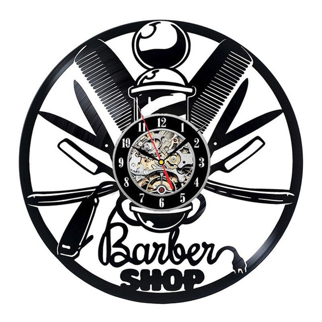 Barbershop thema vinyl wandklok