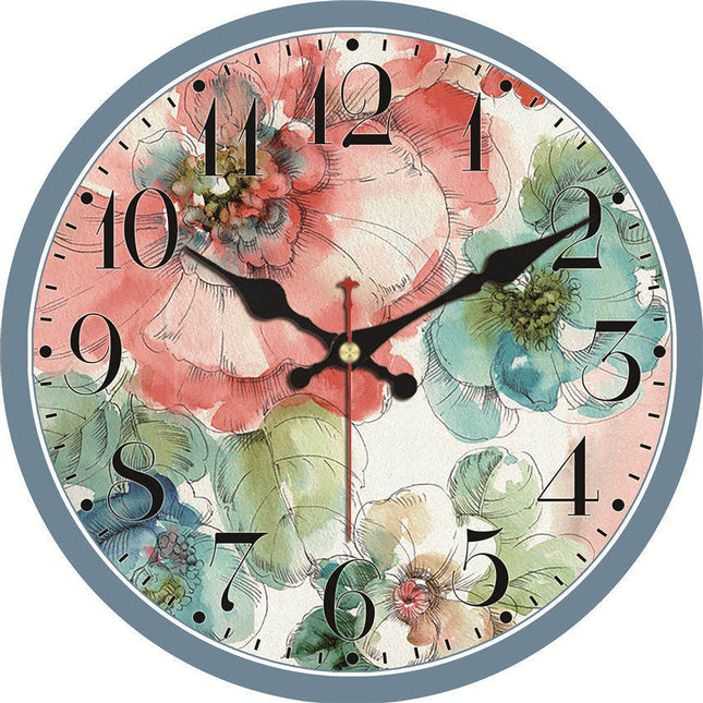 Romantische wandklok met roze bloemen