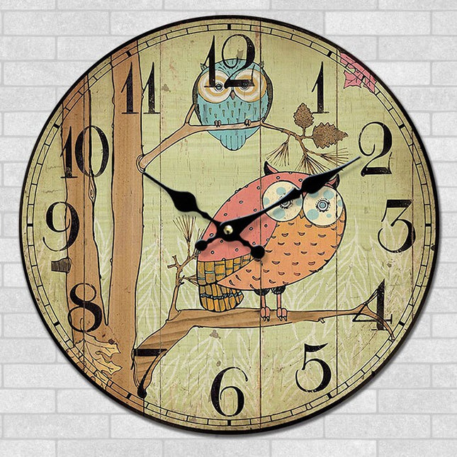 Vintage wandklok met uil voor kinderkamer