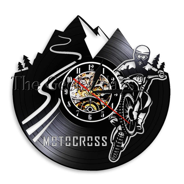 Wandklok motorcross design van vinylplaat