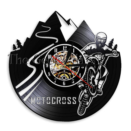 Motorcross wandklok van vinyl plaat