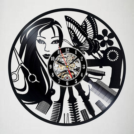 Barbershop thema vinyl wandklok