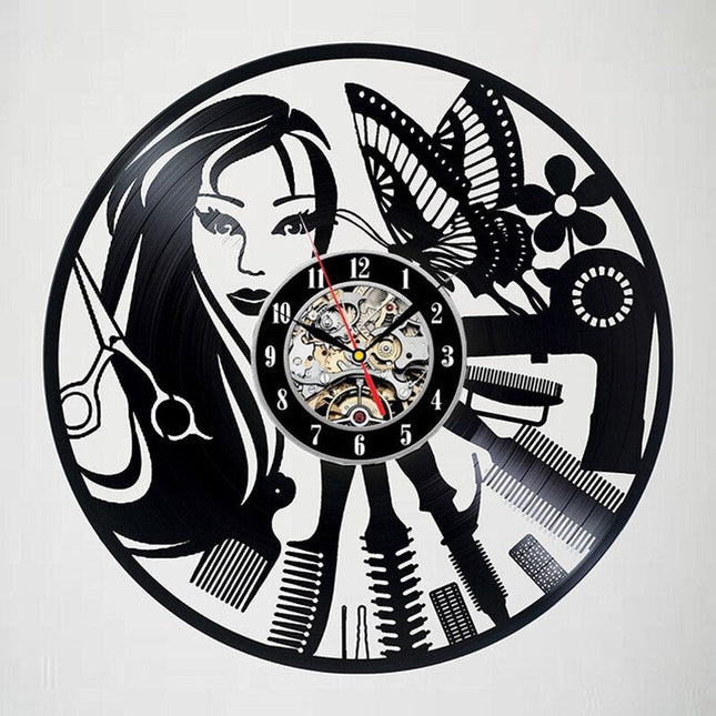 Barbershop thema vinyl wandklok