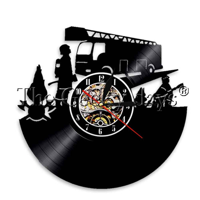 Vinylplaat wandklok met brandweerman thema