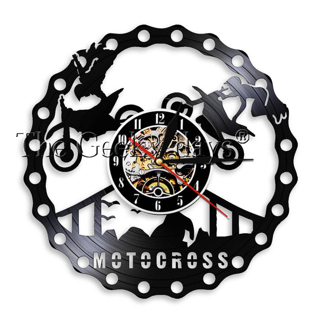 Wandklok motorcross design van vinylplaat