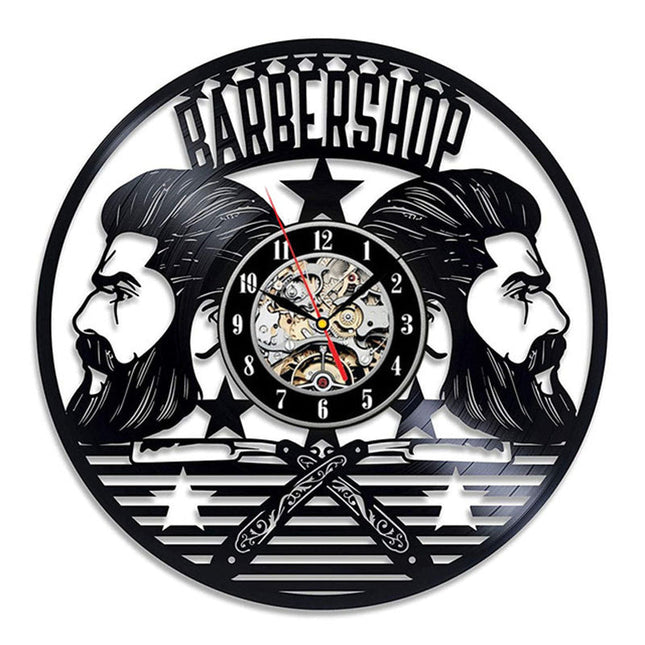 Barbershop thema vinyl wandklok