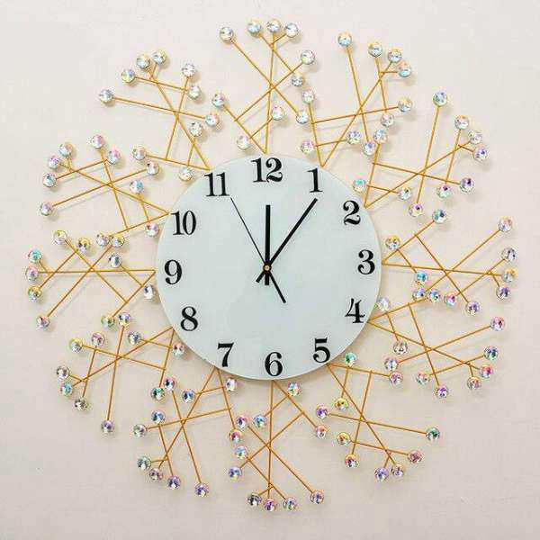 Grote design wandklok goud kristal