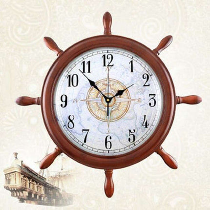 Grote wandklok stuurwiel nautisch design