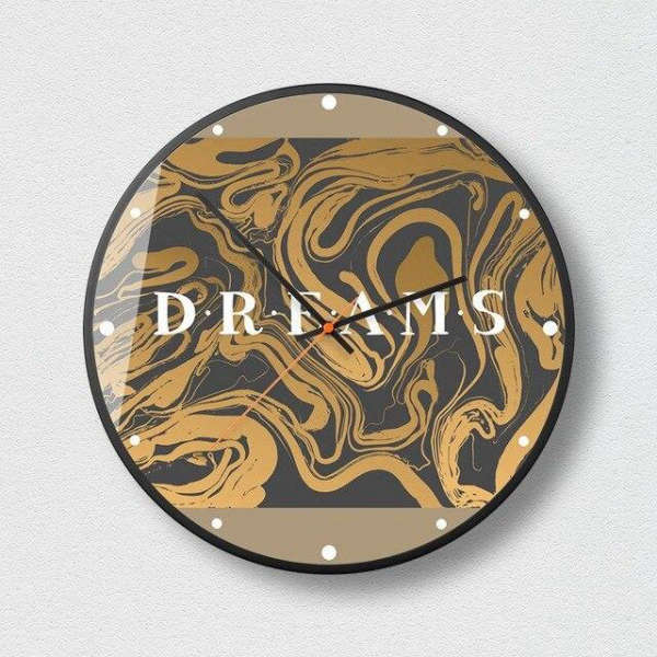 Wandklok met zwart goud marmerlook