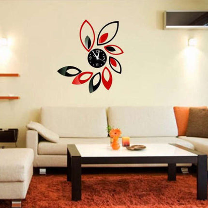 Wandklok sticker met spiegelende bloemen
