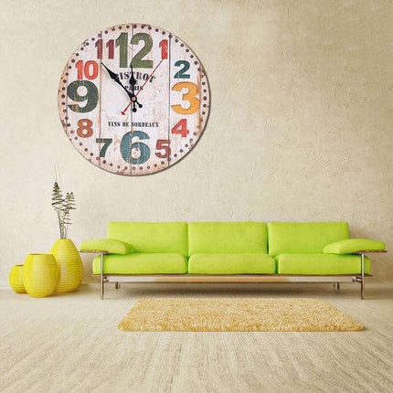 Retro houten wandklok Franse bistro stijl
