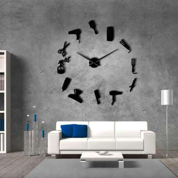 3D wandklok met kapper gereedschap