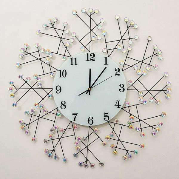 Grote design wandklok goud kristal