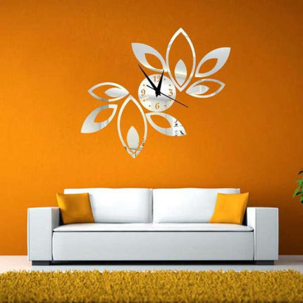 Wandklok sticker met spiegelende bloemen