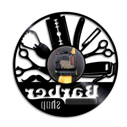 Barbershop LED wandklok van vinylplaat