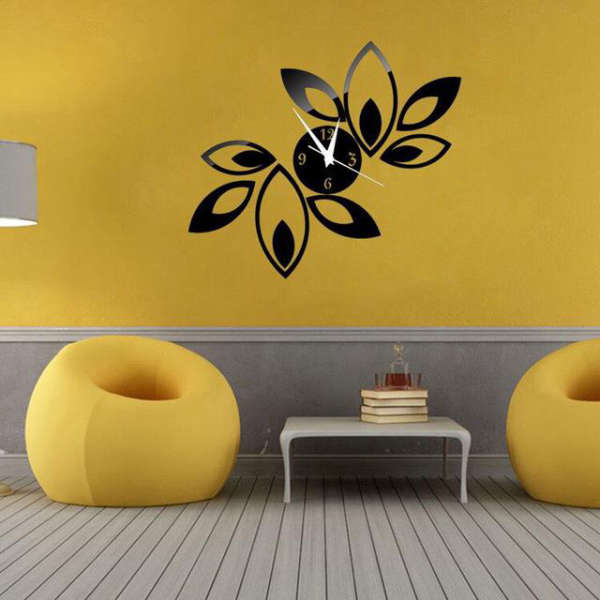 Wandklok sticker met spiegelende bloemen