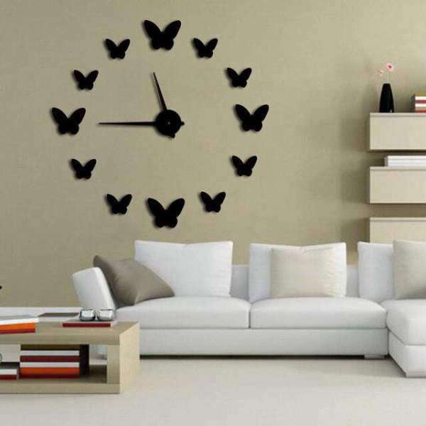 Moderne 3D wandklok met vlinders