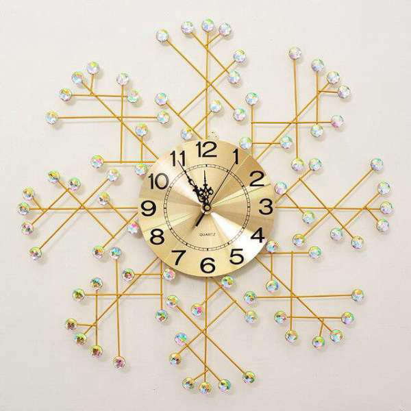 Grote design wandklok goud kristal