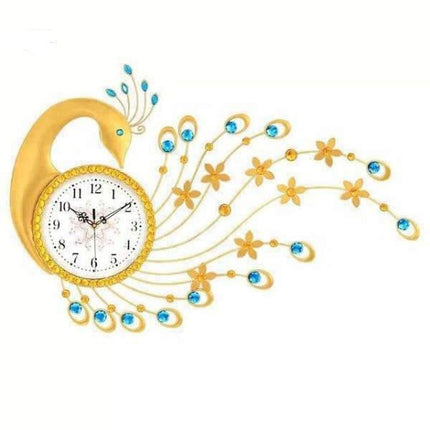 Grote decoratieve wandklok pauw goud