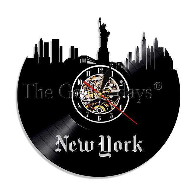 Vinylplaat wandklok met New York skyline