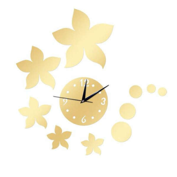 Grote spiegel wandklok met bloemen