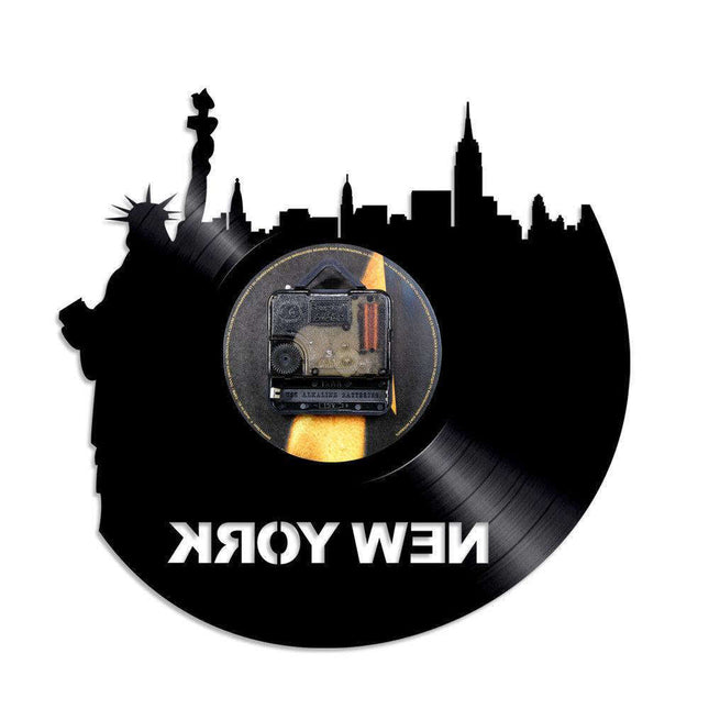 Zwarte vinyl wandklok New York thema