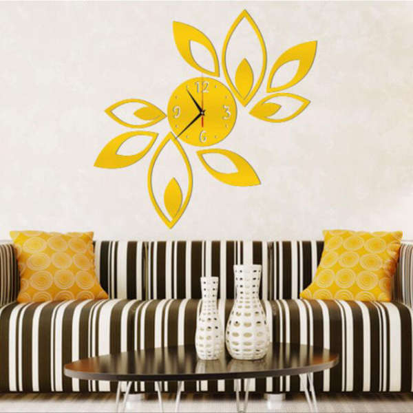 Wandklok sticker met spiegelende bloemen