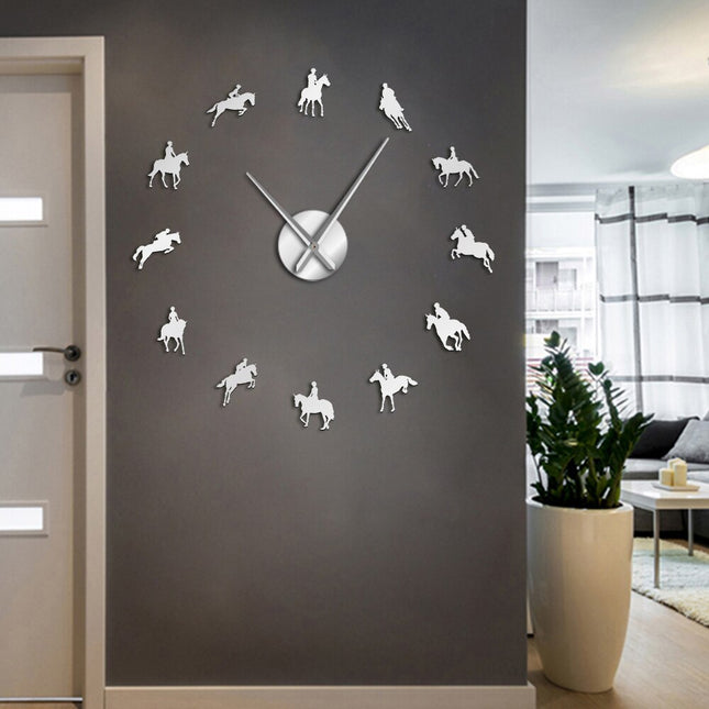 Grote 3D sticker wandklok paarden