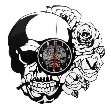 Steampunk vinylplaat klok met doodshoofd