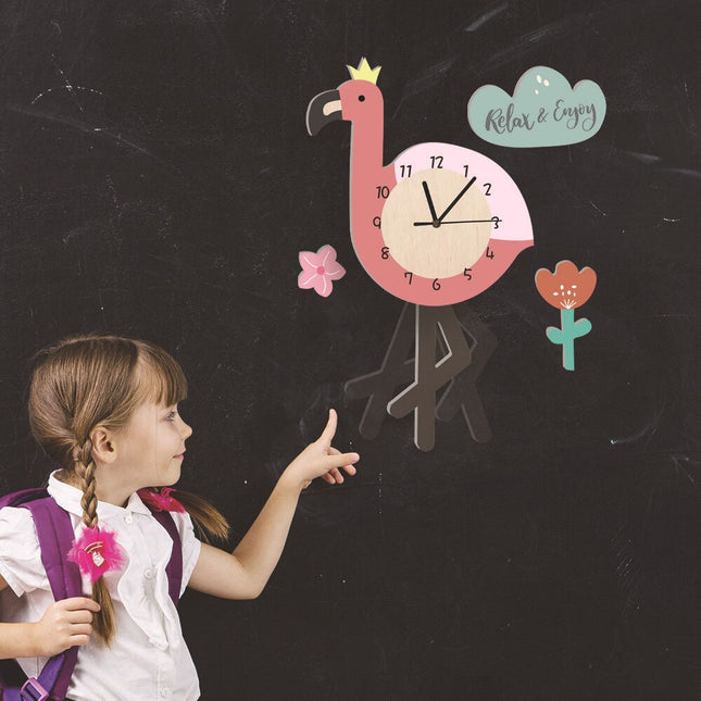 Wandklok kinderkamer met roze flamingo