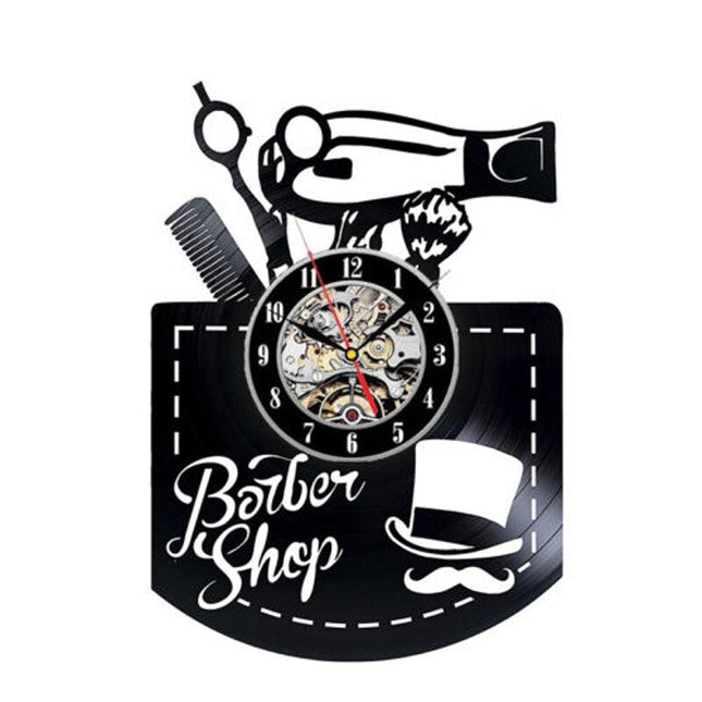 Barbershop thema vinyl wandklok