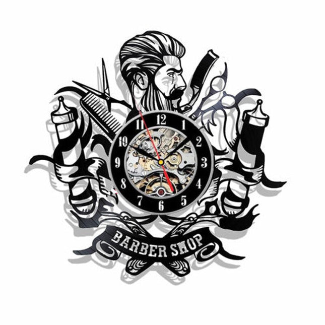 Barbershop thema vinyl wandklok