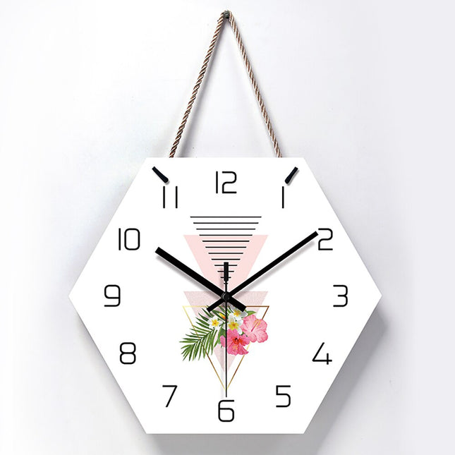 Zeshoekige wandklok geometrische bloemen