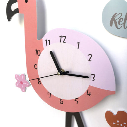 Wandklok kinderkamer met roze flamingo