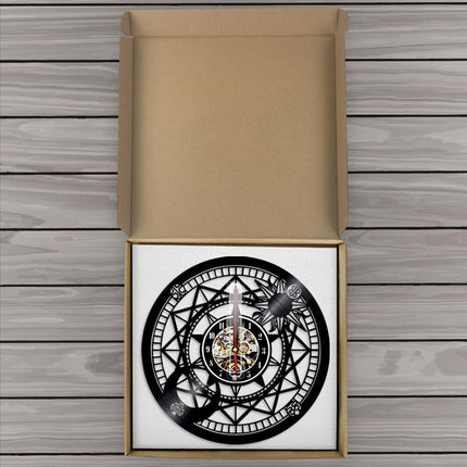Kompas design wandklok van vinylplaat