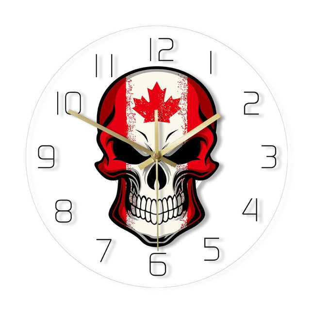 Wandklok doodshoofd met Canadese vlag