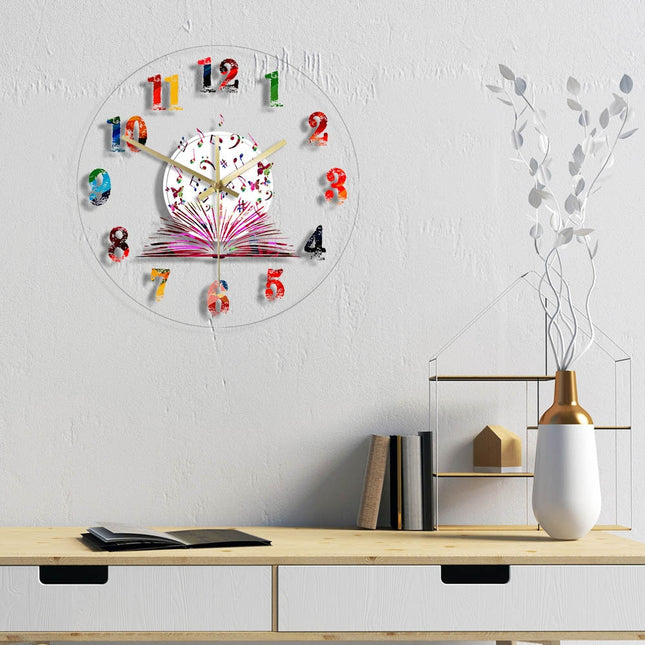 Acryl wandklok met muziekboek design