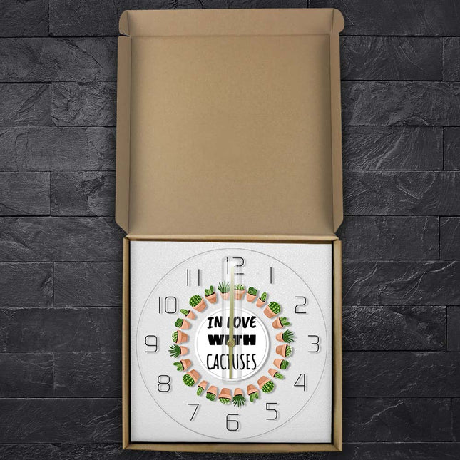 Moderne wandklok met vrolijke cactussen
