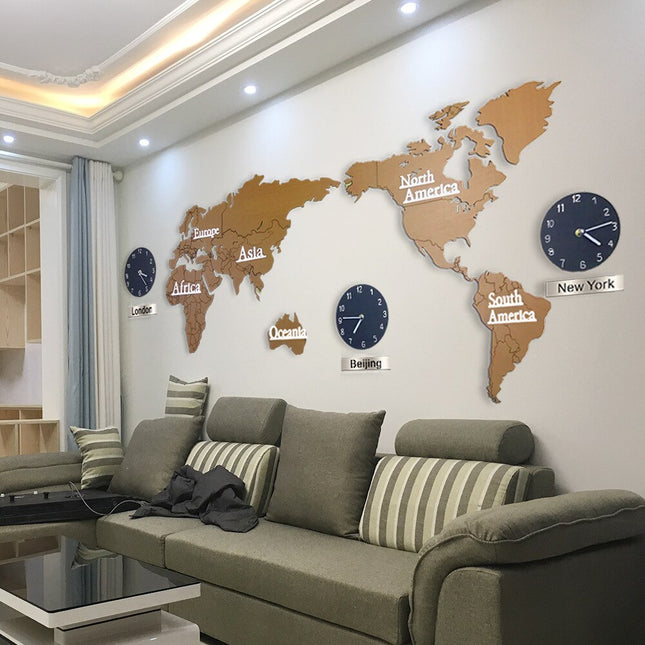 Wereldkaart wandklok met meerdere tijdzones