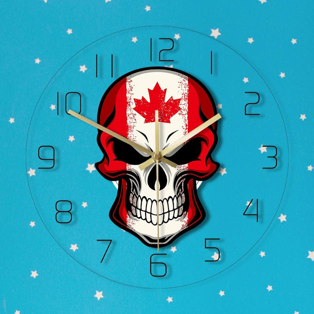 Wandklok doodshoofd met Canadese vlag
