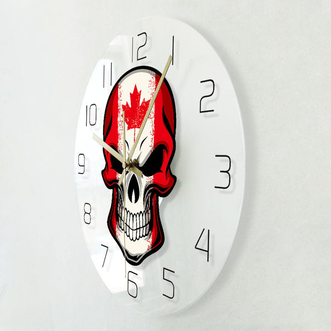 Wandklok doodshoofd met Canadese vlag