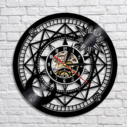 Kompas design wandklok van vinylplaat