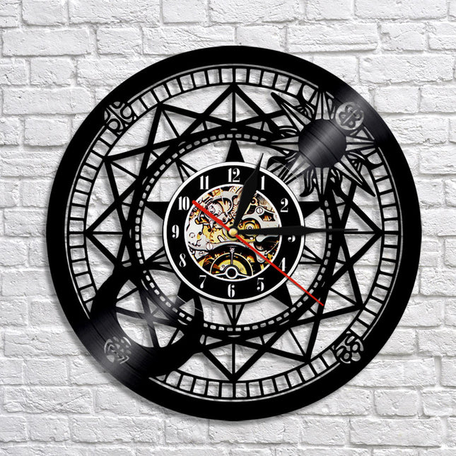 Kompas design wandklok van vinylplaat