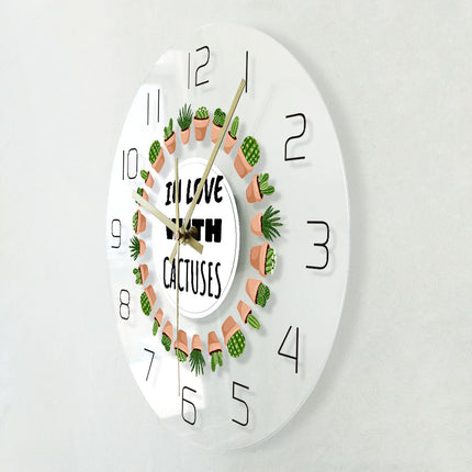 Moderne wandklok met vrolijke cactussen