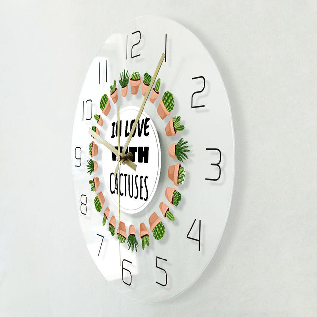 Moderne wandklok met vrolijke cactussen