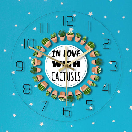 Moderne wandklok met vrolijke cactussen