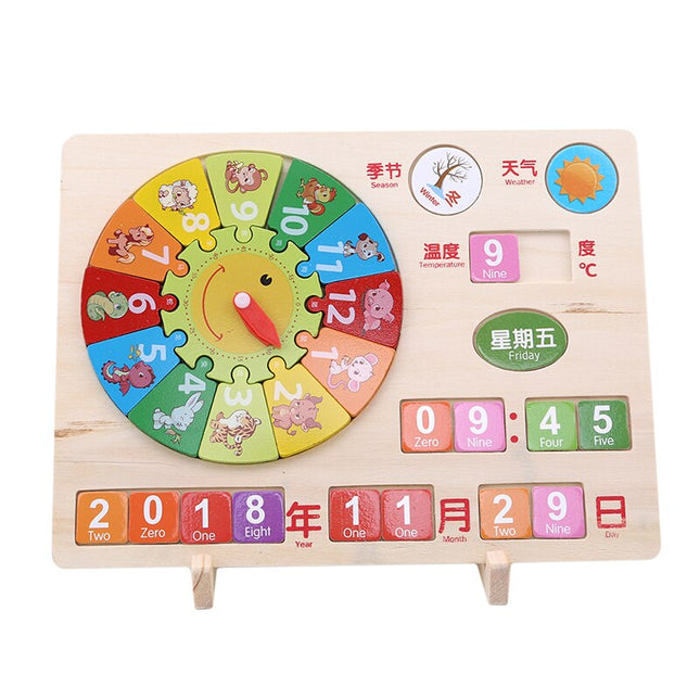 Houten leerklok en kalender speelgoed