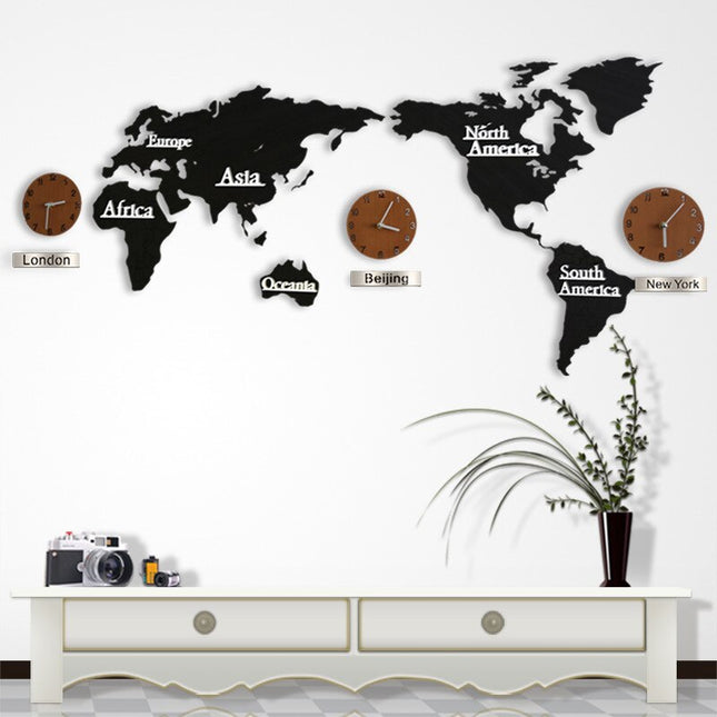 Wereldkaart wandklok met meerdere tijdzones