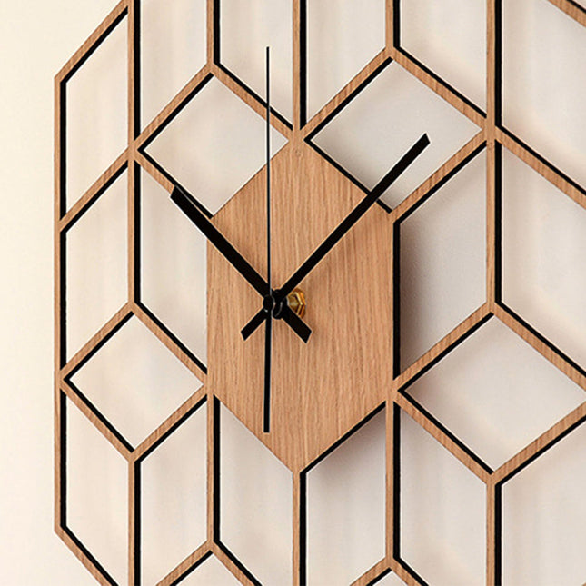 Geometrische houten wandklok kubus design