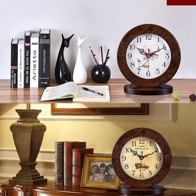 Ronde houten tafelklok vintage stijl